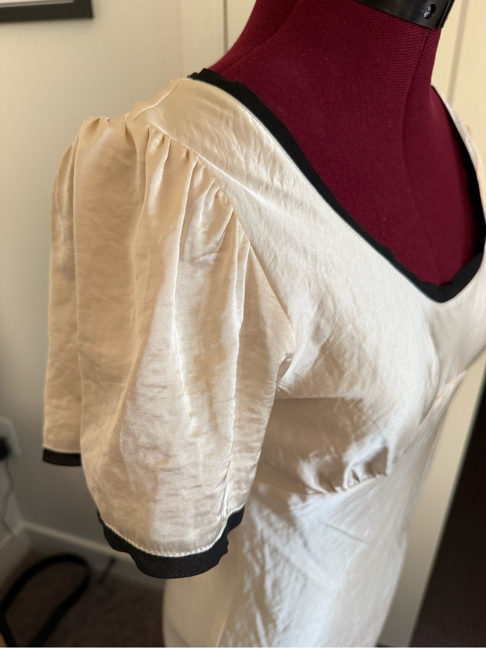 bohme Cream Midi Dress with Black Trim and Puff Sleeves - Picture 2 of 4
